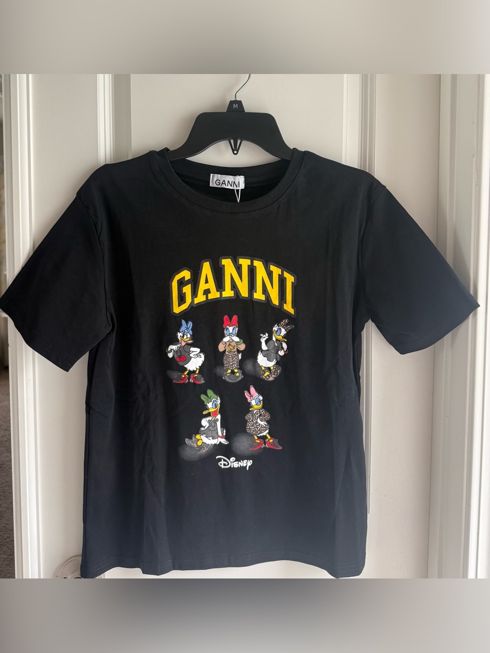 Ganni Black Kids Tee with Colorful Disney Daisy Duck Graphics